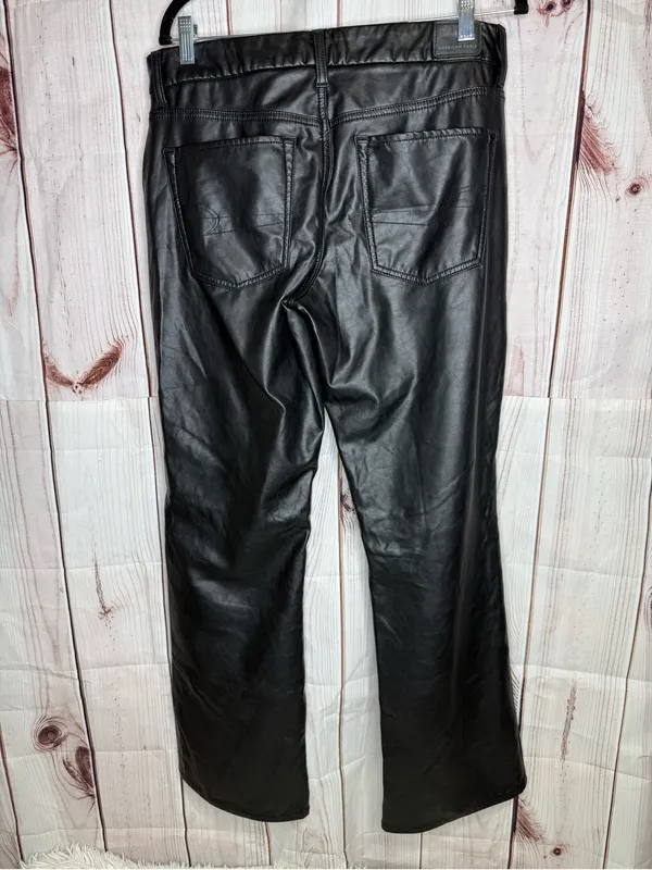 American Eagle Outfitters Black Faux Leather Flare Pants - Image 4