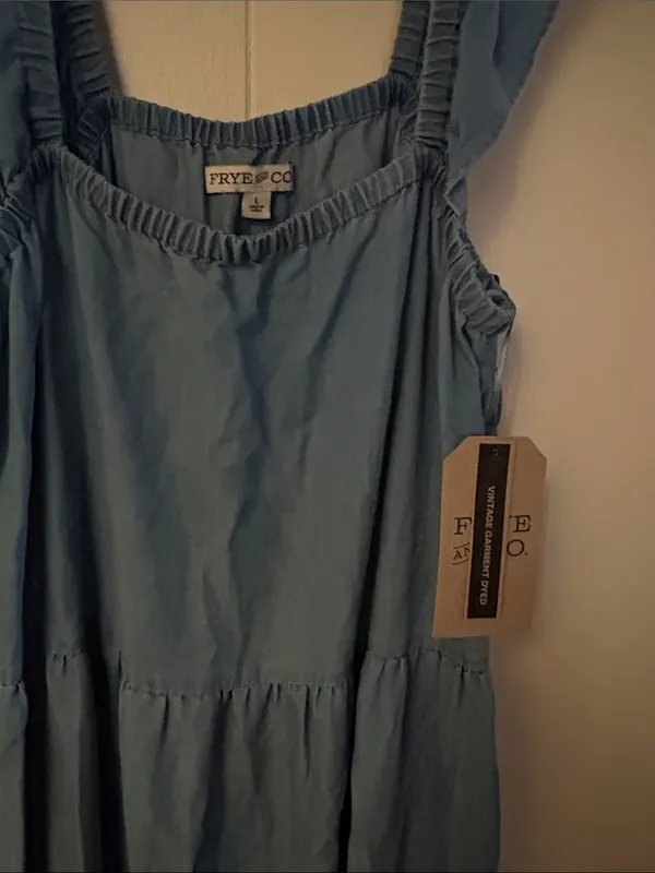 FRYE AND CO. Dusty Blue Elastic Neckline Top - Image 3