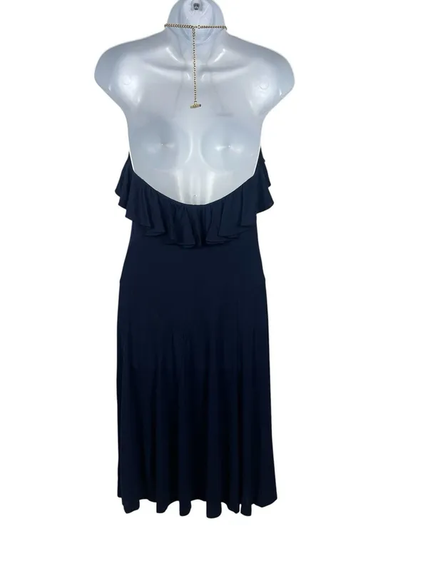 Lauren Ralph Lauren Navy Halter Cocktail Dress Gold Chain Neck Keyhole 8 - Image 6