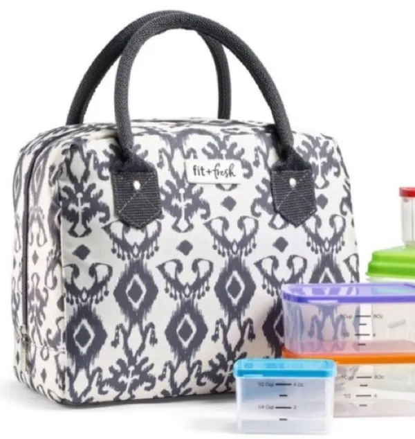 Fit&Fresh Bloomington charcoal lunch charcoal ikat tote - Image 2