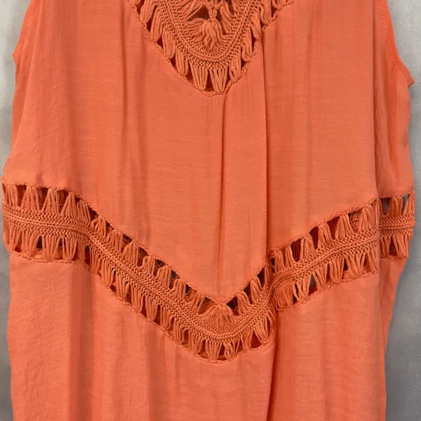 Bohemian Crochet Trim Tank Top Coverup‎ Women Medium Flowy Indie Coastal Cowgirl - Image 4