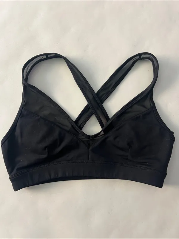 ALO YOGA Entice Sports Bra Mesh Crossback Strappy V Neck Small - Image 4