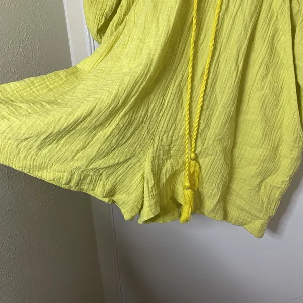 NEW! Anthropologie Yellow gauze cotton drawstring romper size medium $128 - Image 4