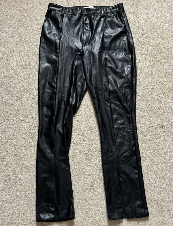 Abercrombie & Fitch Ultra High Rise Leather Pants Size 16 L Split Hem Skinny - Image 3