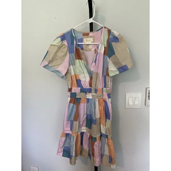 Anthropologie || Somerset Pastel Color Block Mini Dress Small 100% Cotton - Image 2