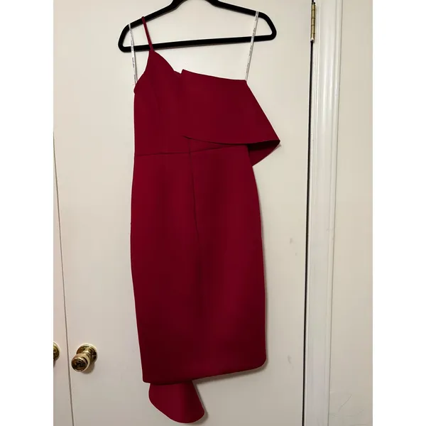 Lavish Alice Burgundy Red One Shoulder Ruffle‎ Midi Dress US 6 NEW - Image 7