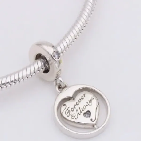 925 Sterling Silver PANDORA Spinning Forever & Always Soulmate Dangle Charm - Image 3