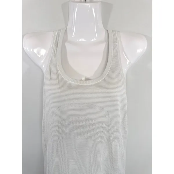 Lululemon‎ Swiftly Tech Racerback Tank Top 2.0 White Grey Stripe Size 6 Slim Fit - Image 2