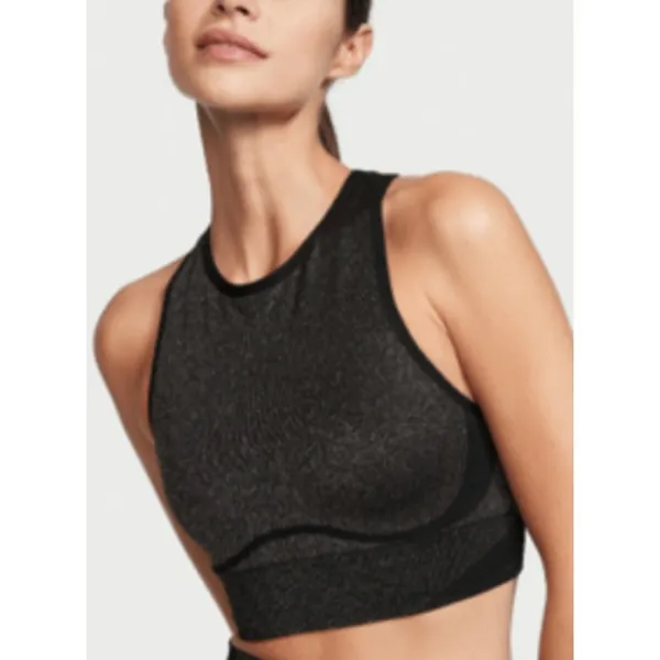 Victoria's Secret Black Shimmer High Neck‎ Sports Bra Women Size M Seamless AD16 - Image 3
