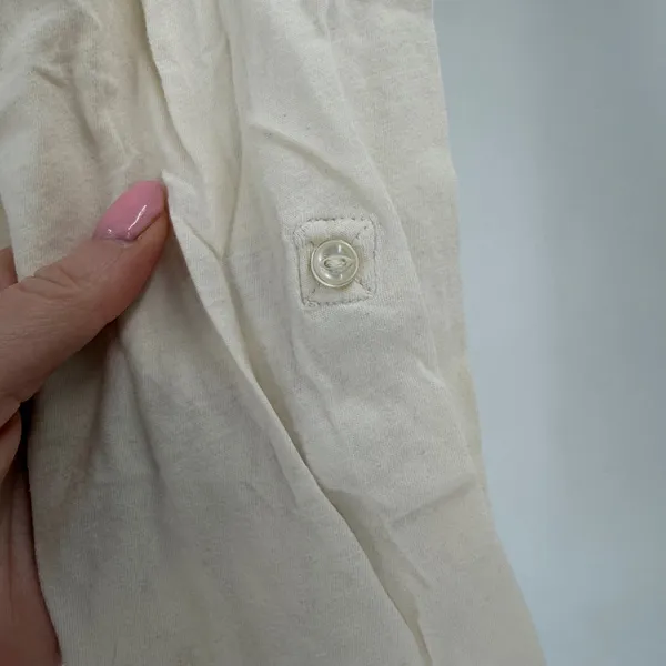Lauren Ralph‎ Lauren Henley Top Women M Cream Roll Tab Sleeve Coastal Minimalist - Image 6