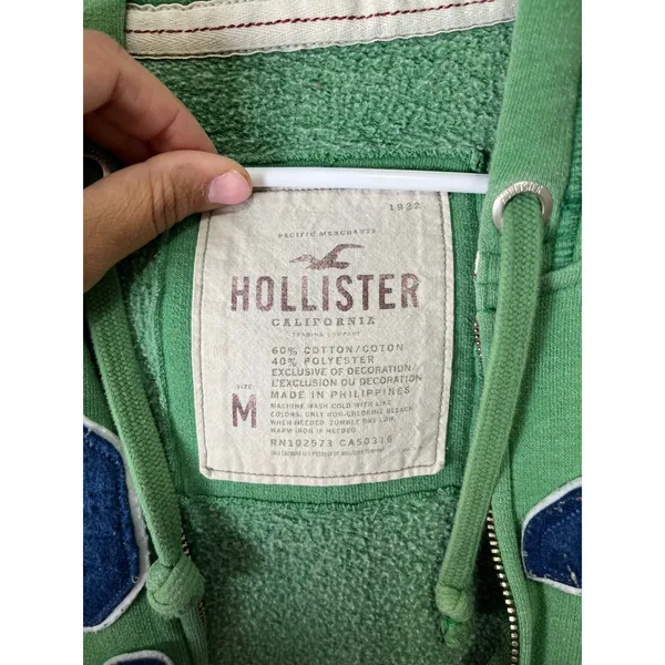 Hollister Y2K Green Zip‎ Up Hoodie 22 Graphic Fitted Zip Jacket Size Medium - Image 5