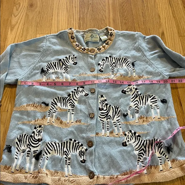 Vintage Design Options Zebra Novelty Print 3/4 Sleeve Cardigan Sweater Sz XL - Image 4