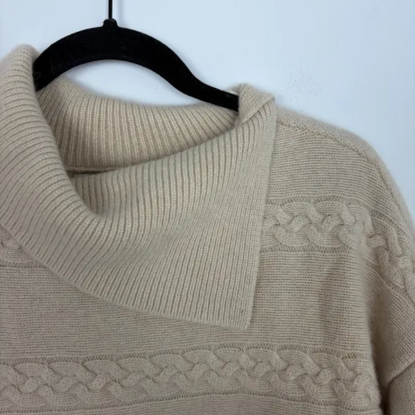 Rachel Zoe Cashmere Split Neck Sweater Cable Knit Old Money Luxury Capsule Large - Image 3