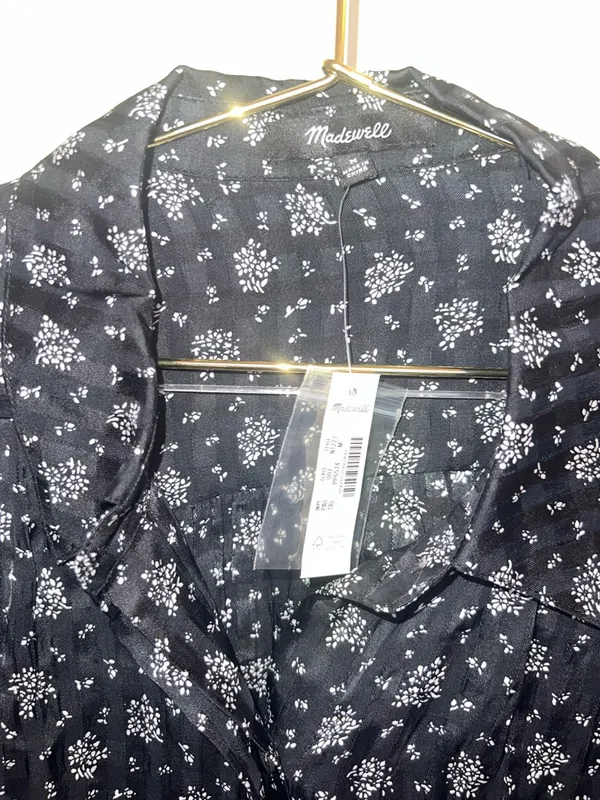 Madewell NWT Floral Button Up Blouse Black Long Sleeve Top Medium‎ - Image 4