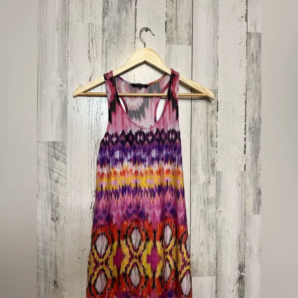 Just Love Aztec Ikat Maxi Dress Womens Medium Pink Purple Tie Dye Racerback Long - Image 6