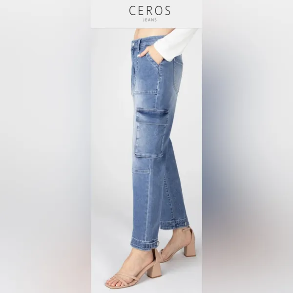 Ceros Time For Change Sabrina High Rise Cargo Straight‎ Jeans in Malibu Size 24 - Image 4