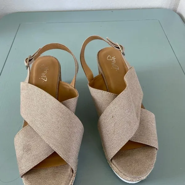 neutral beige espadrille cork platform wedge size 10 - Image 11