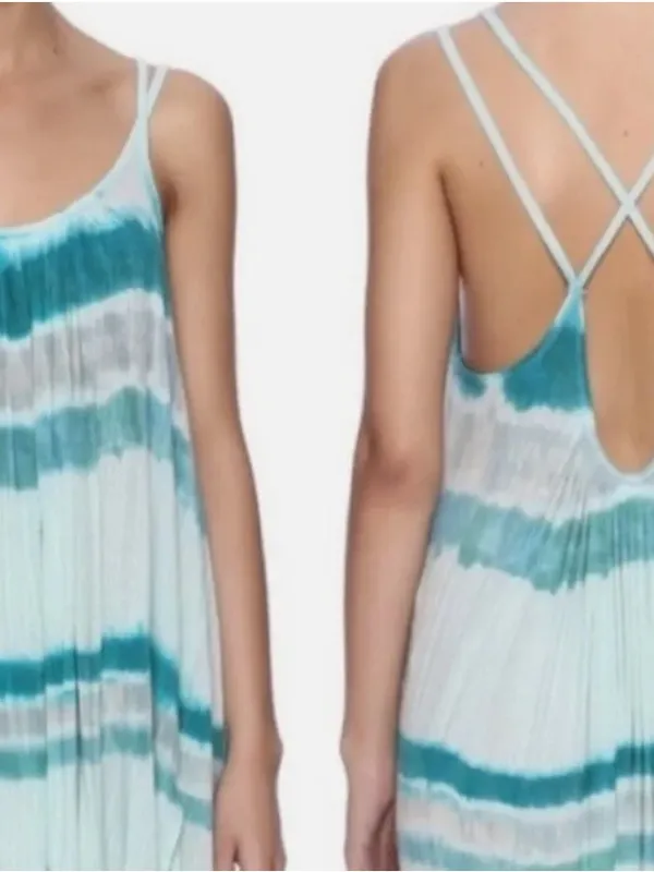 Free People We The Free + Teal and White Striped Swing Dress/Top - Image 2