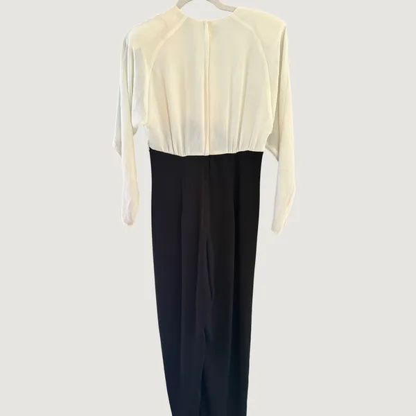 Spencer Alexis Vintage Jumpsuit Black Cream Lace Applique Wide Leg 6 Made in USA - Image 2