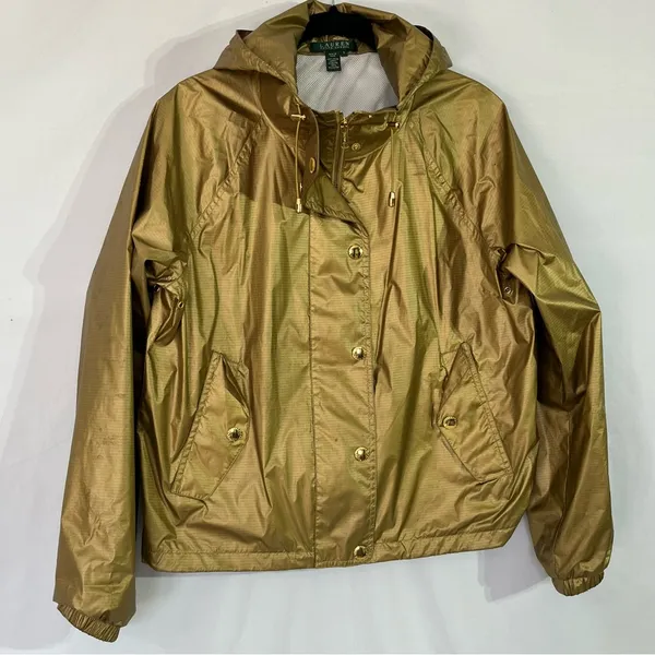 Lauren Ralph Lauren, gold metallic windbreaker. With hood and lined - Image 9