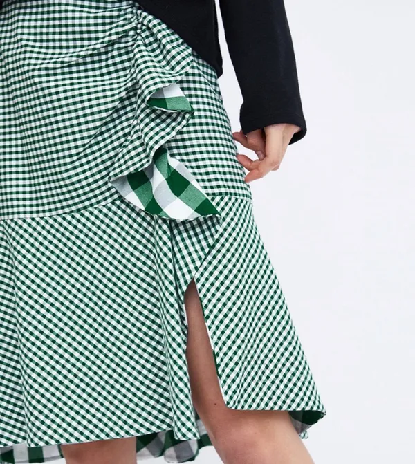 Zara green/white gingham Asymmetric ruffle Midi Skirt size XS - Image 14