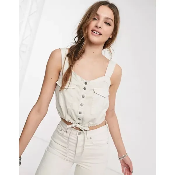 Free People We The Free Palm Desert Cream Ivory Button Crop Top - Image 2