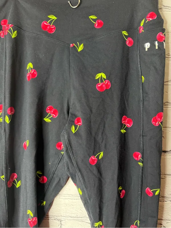 Women’s VS Pink Black Leggings with Red Cherry Print size large - Image 6