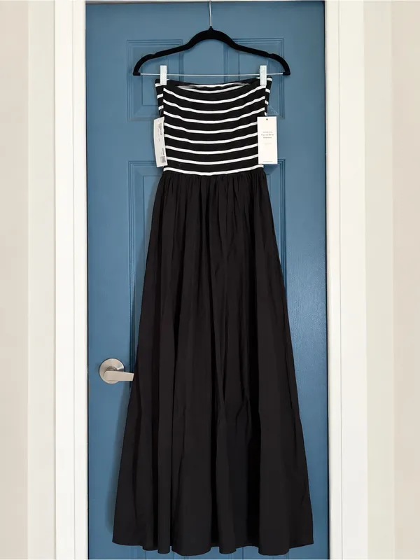Double Zero Black Striped Strapless Midi Dress – Size Small NWT - Image 5