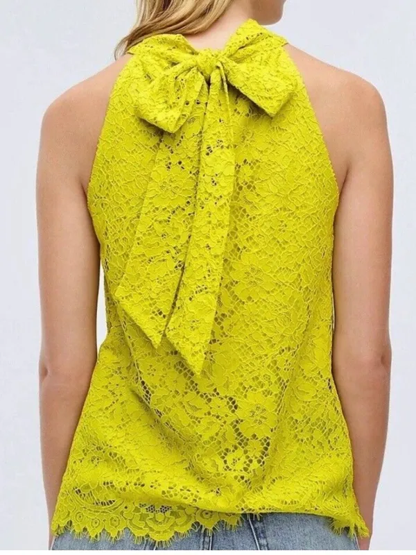 J. Crew lace Chartreuse bow tie back halter top whimsy fairy preppy size S small - Image 3