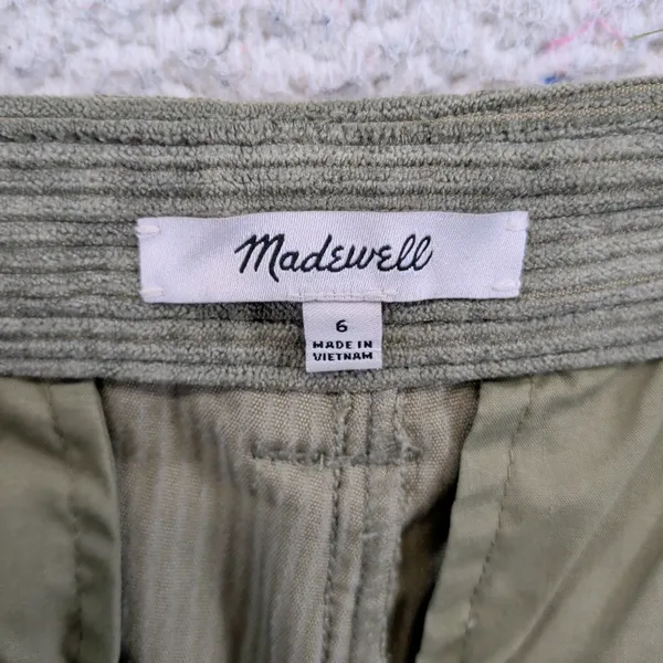 Madewell Corduroy High-rise Tapered Pants Womens 6‎ Olive Green Pleated NG506 - Image 3
