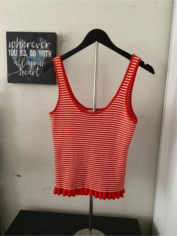 Red & White Striped Tiered Skater Set 2 pieces Size M - Image 2