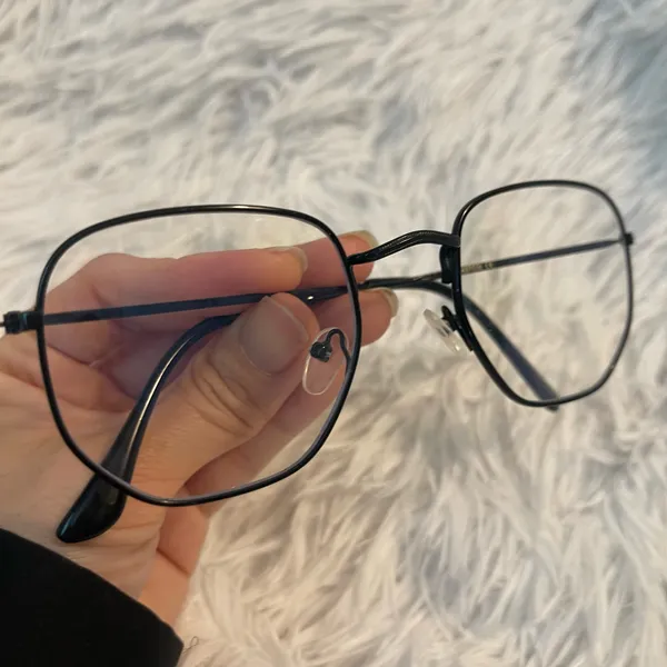 Cool Black metal frame clear nerdy hipster preppy blue light glasses - Image 2