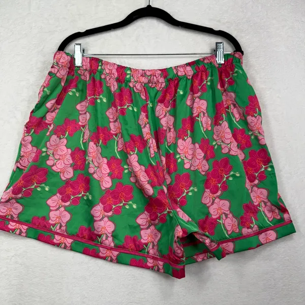 Mary Square XL Pajama Set Short Charlotte Satin Shorts Top Orchid Reverie Green - Image 6