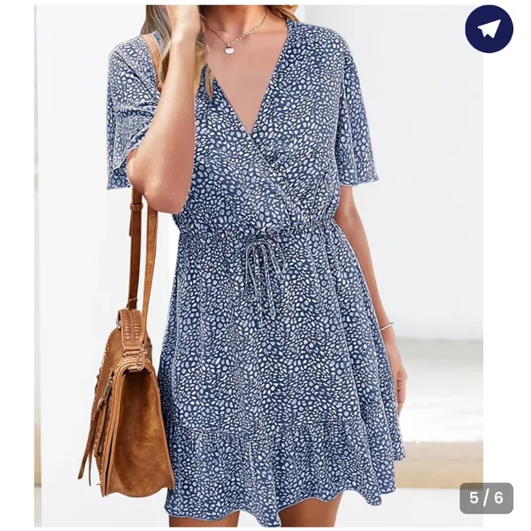 NWT!! KIRUNDO V-Neck Ruffle Abstract Floral Print Dress in Blue & White - Image 3