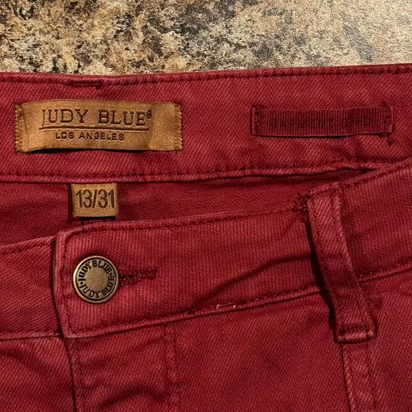 Judy Blue Jeans High Rise Straight Wide Leg Front Seam Minimalist Burgundy 13/31 - Image 3