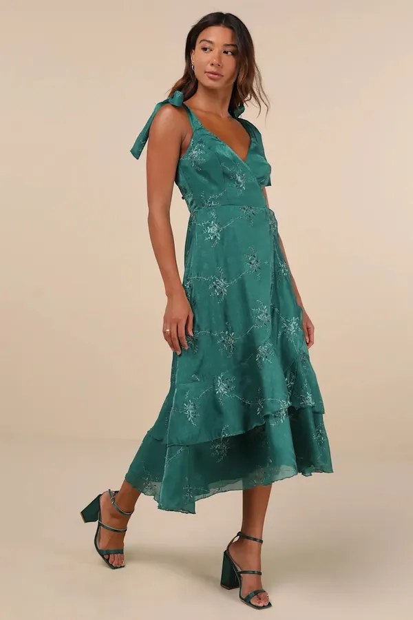 Green Ruffled Midi Lulus Dress - Image 4