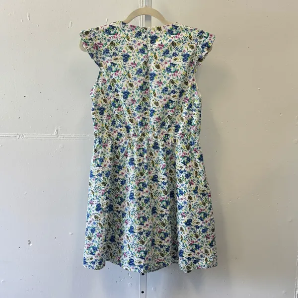 Moon Boutique Floral Ruffle Cap Sleeve Mini Dress White Blue Cotton‎ Large - Image 2