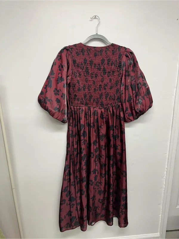 Heart of Mine Burgundy Floral Midi Dress with Puff Sleeves - Image 11