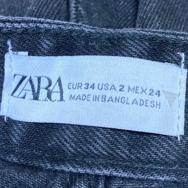Zara Women's Black Straight Wide Leg Mid Rise Baggy Cargo Denim Jeans Pants Sz 2 - Image 4