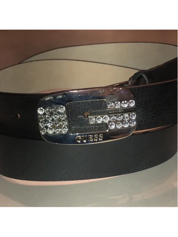 GUESS Black Leather Belt with Rhinestone Accent Buckle - Image 2