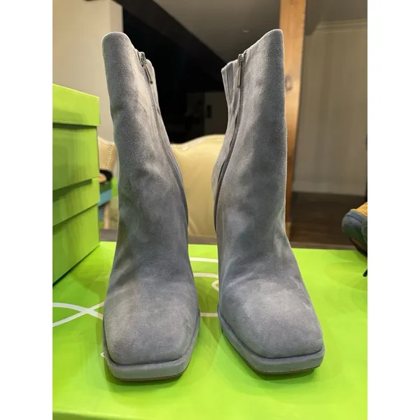 Chic Sam Edelman Jaye Suede Chunky Heel Fashion Boots Womens Size 11 River Rock - Image 4