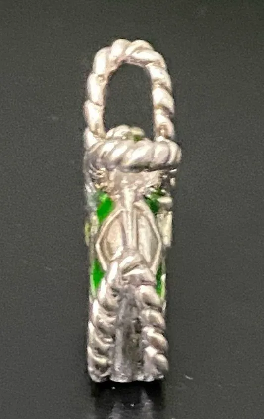 Sterling Silver 925 Green Enameled Peridot Birthstone Purse Bag Pendant 4g. - Image 3