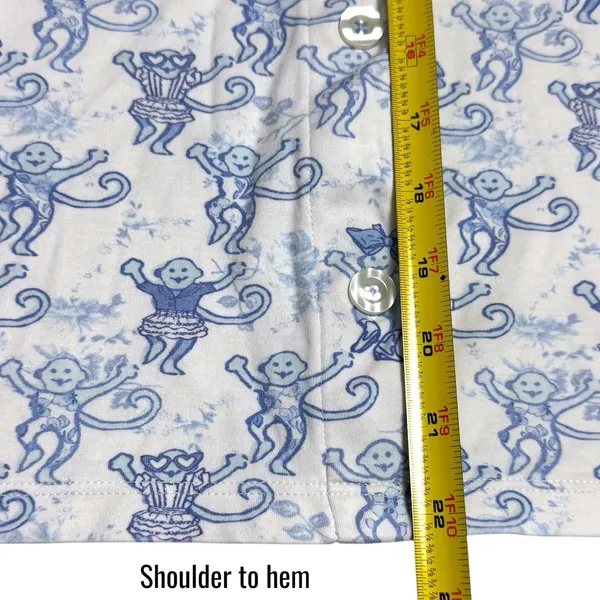 Roller‎ Rabbit x Love Shack Fancy Monkey Polo Pajamas Blue Cozy Novelty Fun M - Image 12