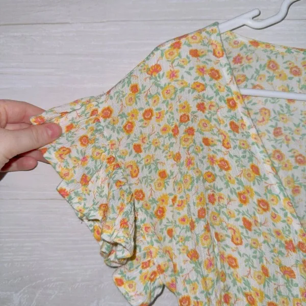BillaBong Yellow‎ Floral Print Short Sleeve Mini Wrap Dress size S - Image 2