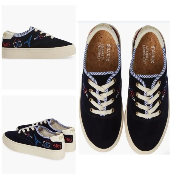 Soludos Velvet Paris Platform Sneakers In Navy Size 9 $169 Extra Shoe Strings‎ - Image 2