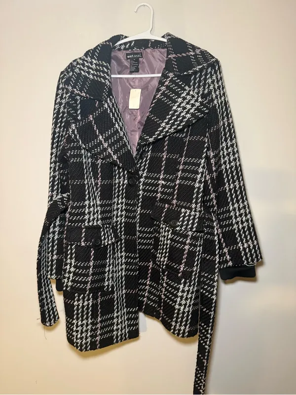 NWT Vintage Wet Seal Plaid Belted Coat Women XL Y2K Black Pink - Image 4