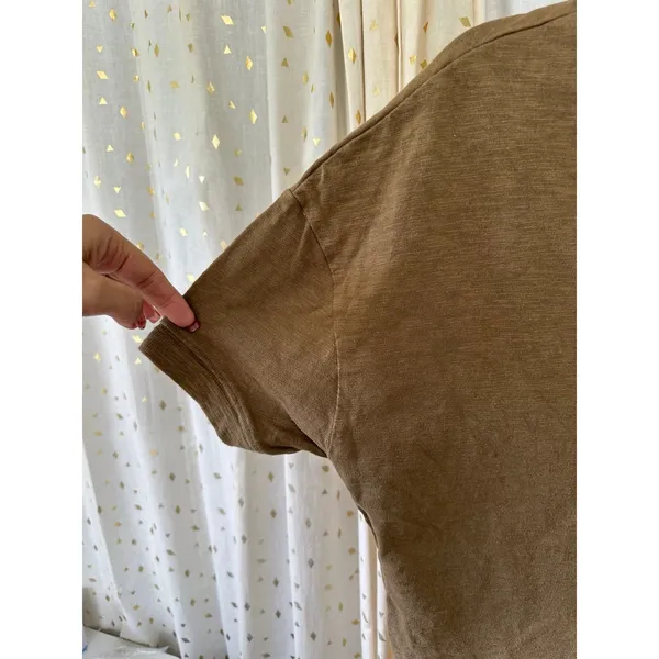 Madewell Rustic 100% Cotton Jersey Raw-Edge Henley Cropped Short Sleeve Tee M - Image 4