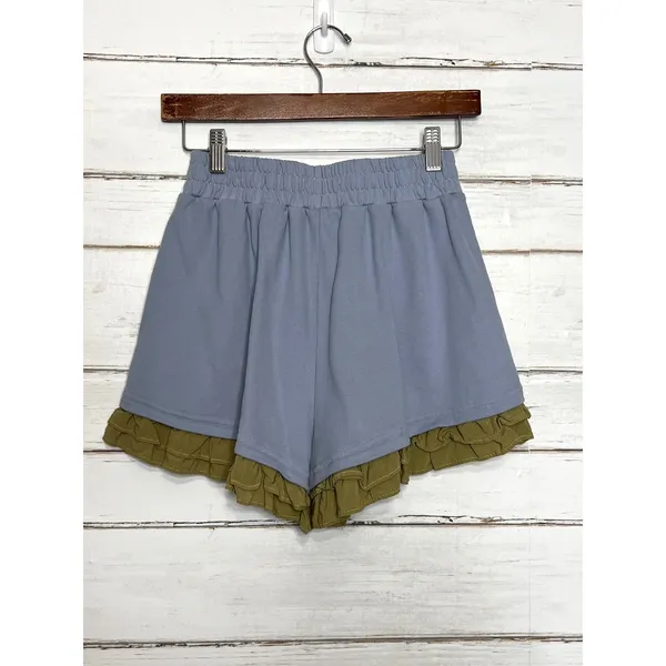 Blakely Blue Ruffle Lounge Set XS Embroidered Floral Sweatshirt Shorts Pockets - Image 10