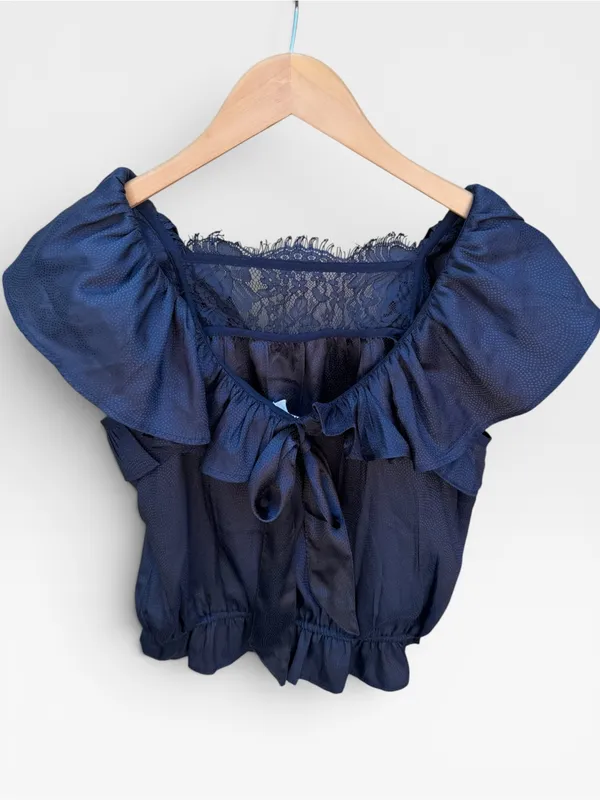 Anthropologie Satin Effect Micro Dot Print Ruffled Blouse - Image 5