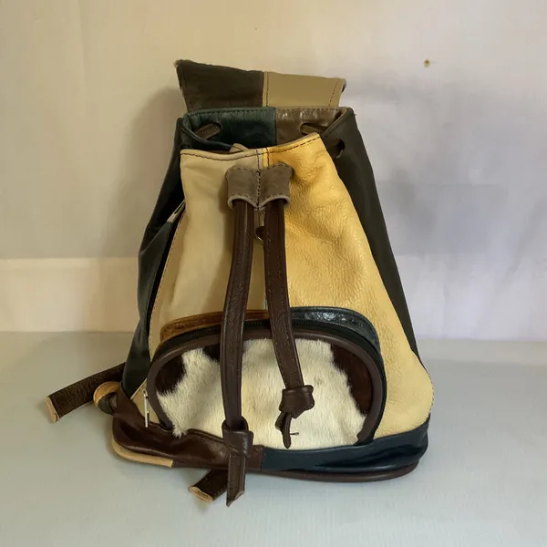 Vintage Mexican Leather Cowhide Hair-On Hide Backpack Patchwork Artisan Mini Bag - Image 6